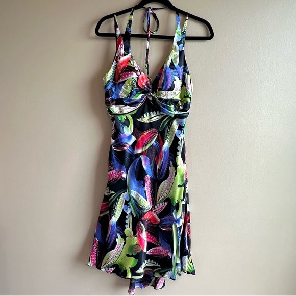 VTG Cache Womens Dress Floral Halter 100% Silk Y2K Party Bright Colorful Size 10 - Picture 6 of 16